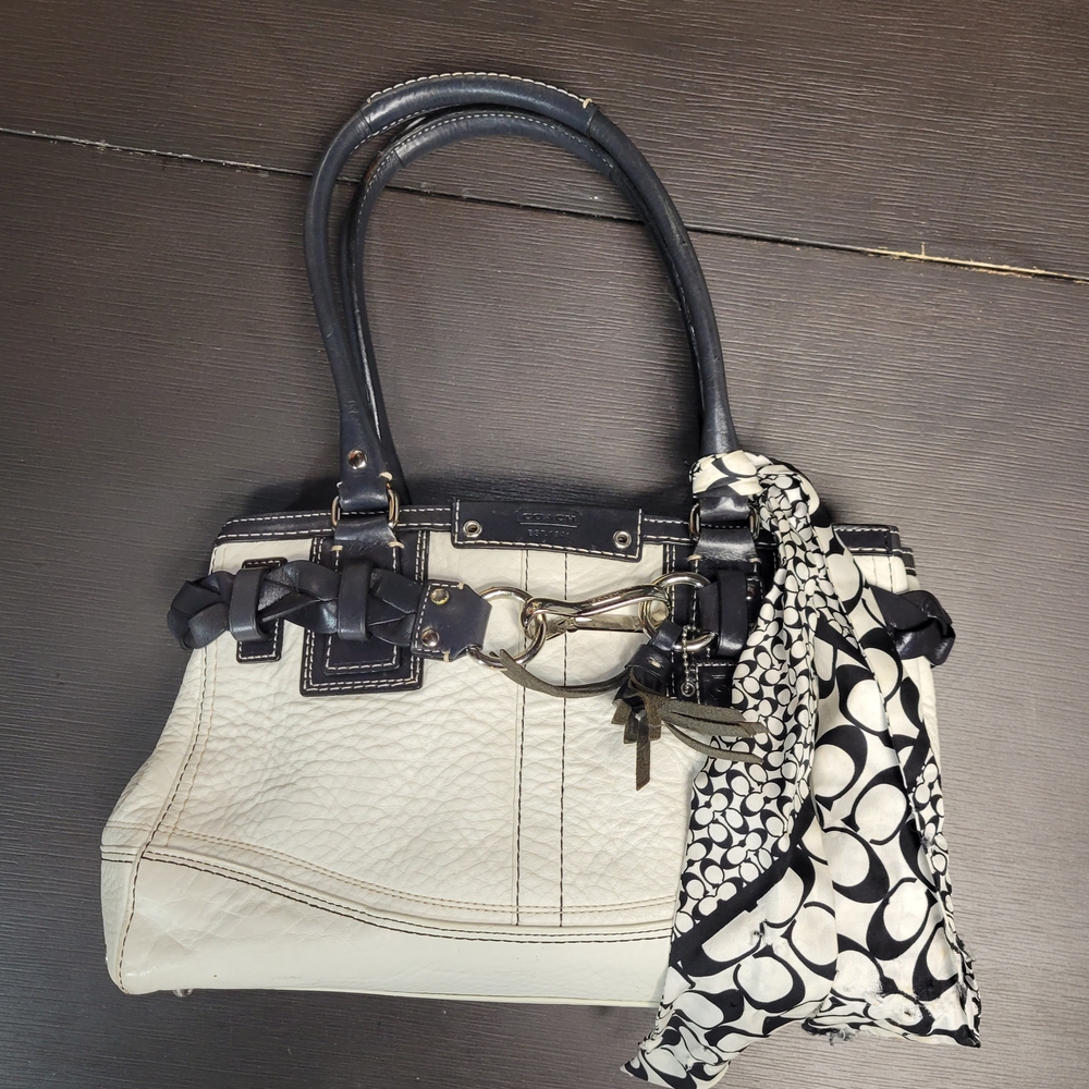 Coach Black and Cream Shoulder Bag with Silk Scarf